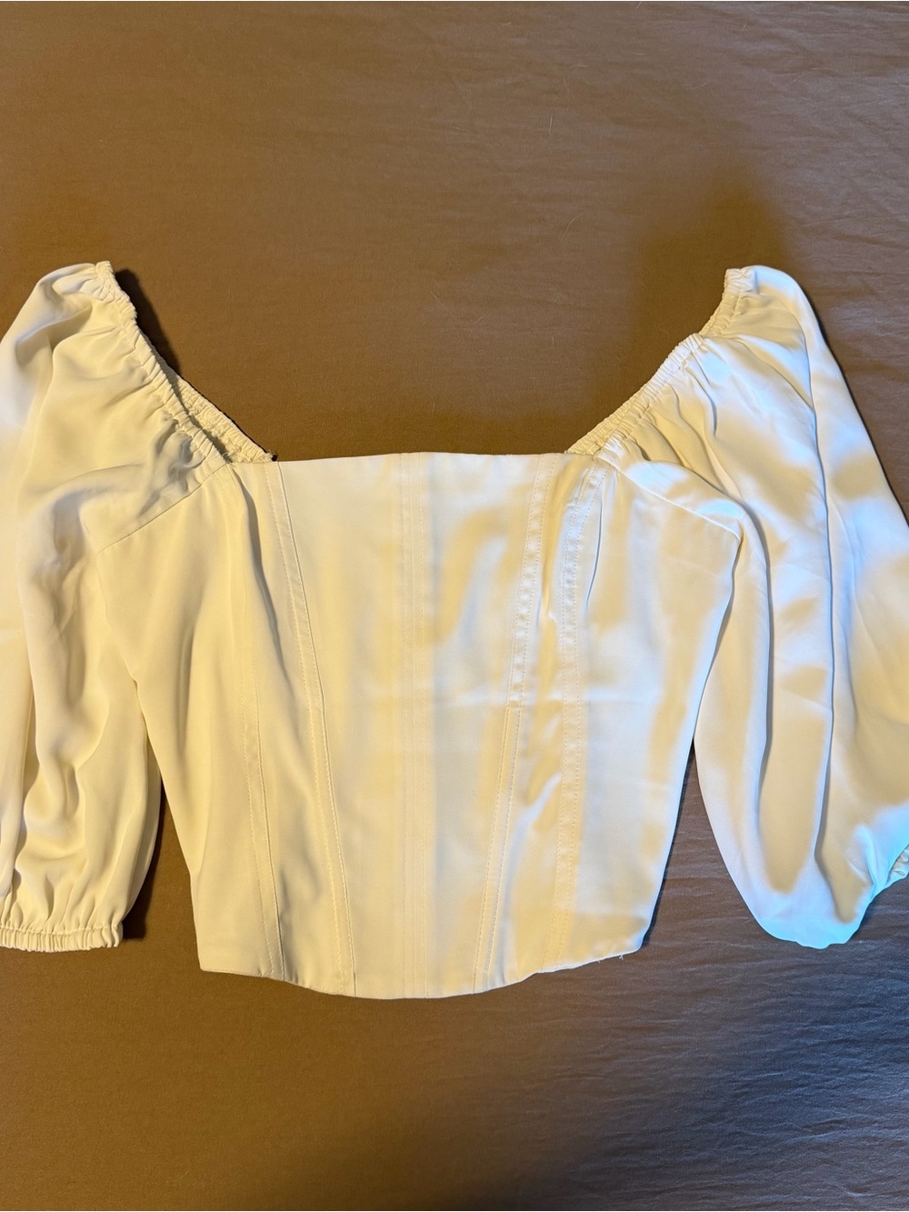 Abercrombie & Fitch Ivory Square Neck Puff Sleeve Top